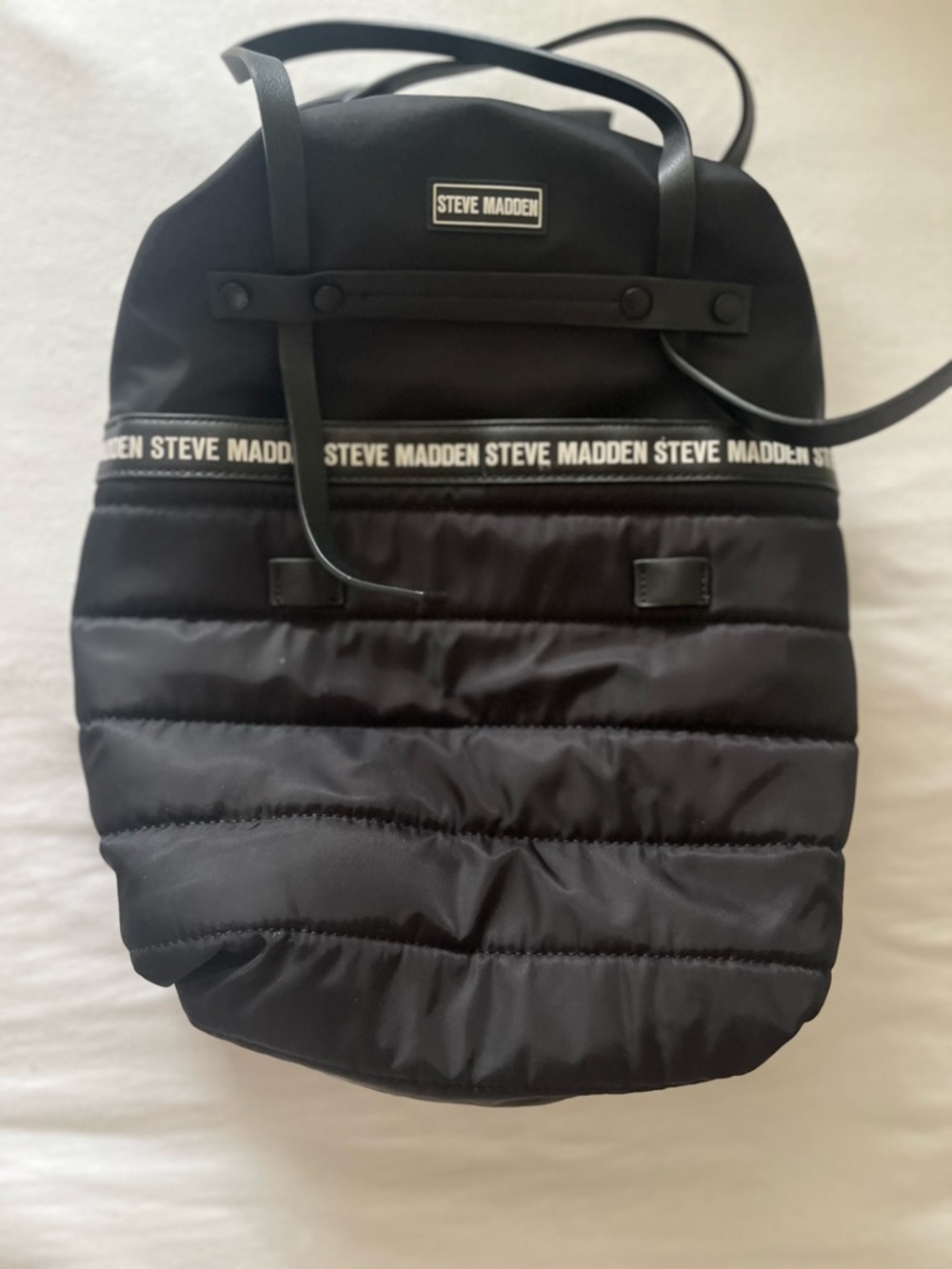 Steve Madden Black Quilted Tote Backpack with Logo Band